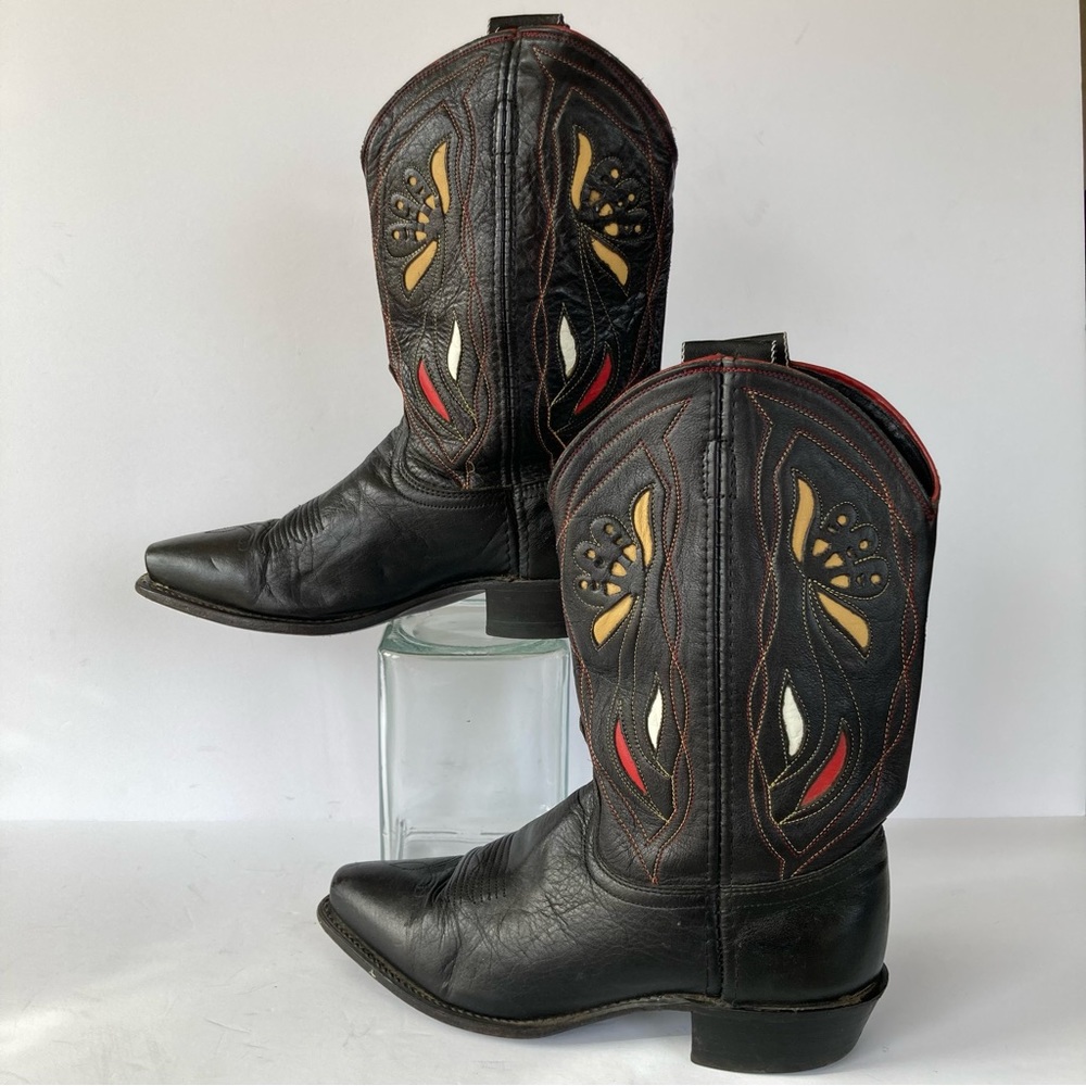 Vtg ACME Shorty Pee Wee Cowgirl boots snip toe Sz 9 Womens Western Rodeo Inlay - Picture 13 of 14